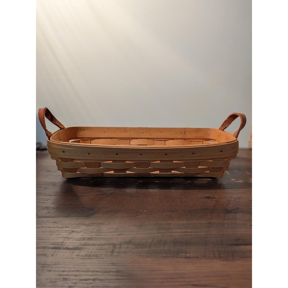 Longaberger Baskets Woven Wood Leather Handles Basket Organizer Storage - Picture 2 of 13